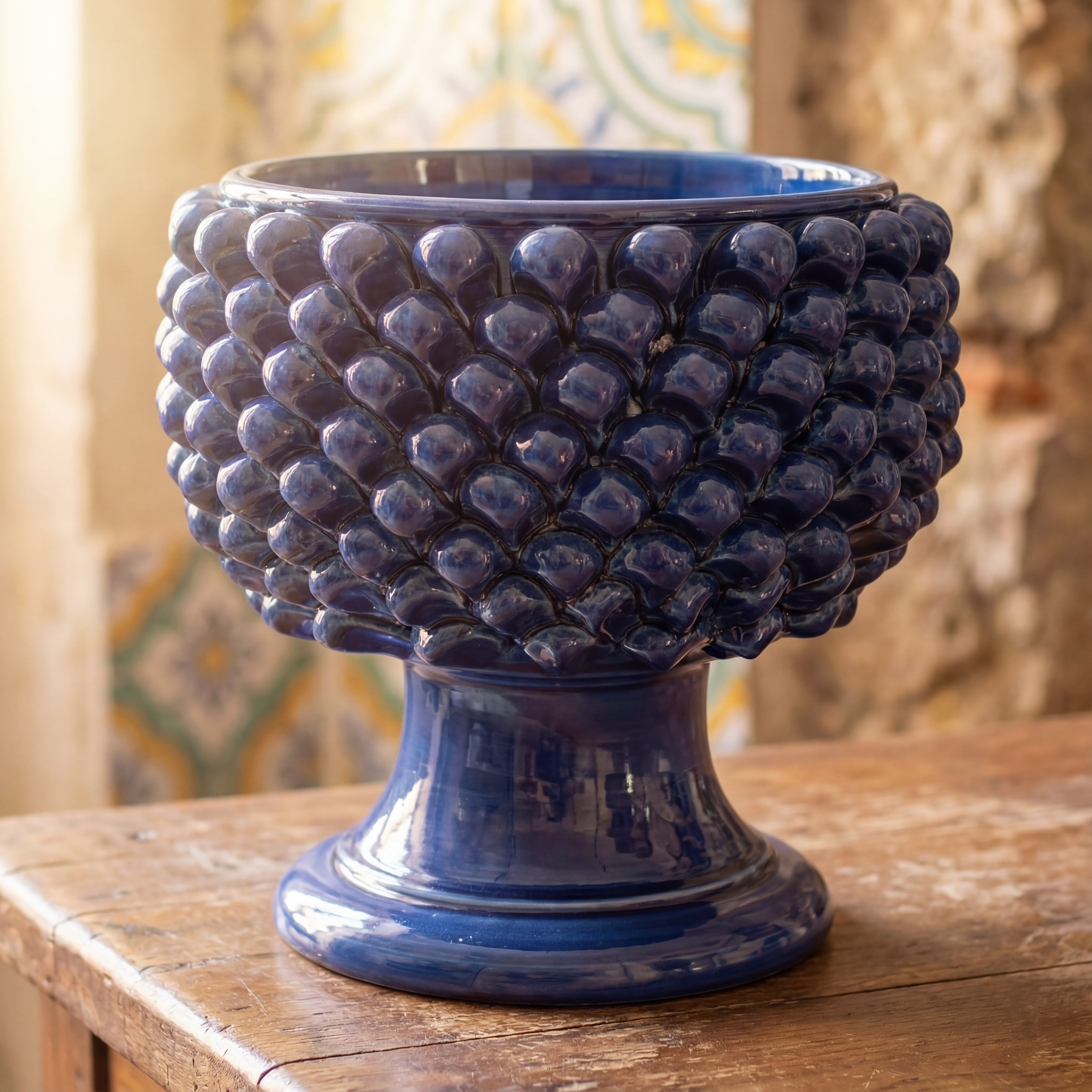 Vaso Mezza Pigna in Ceramica di Caltagirone — Blu Intenso