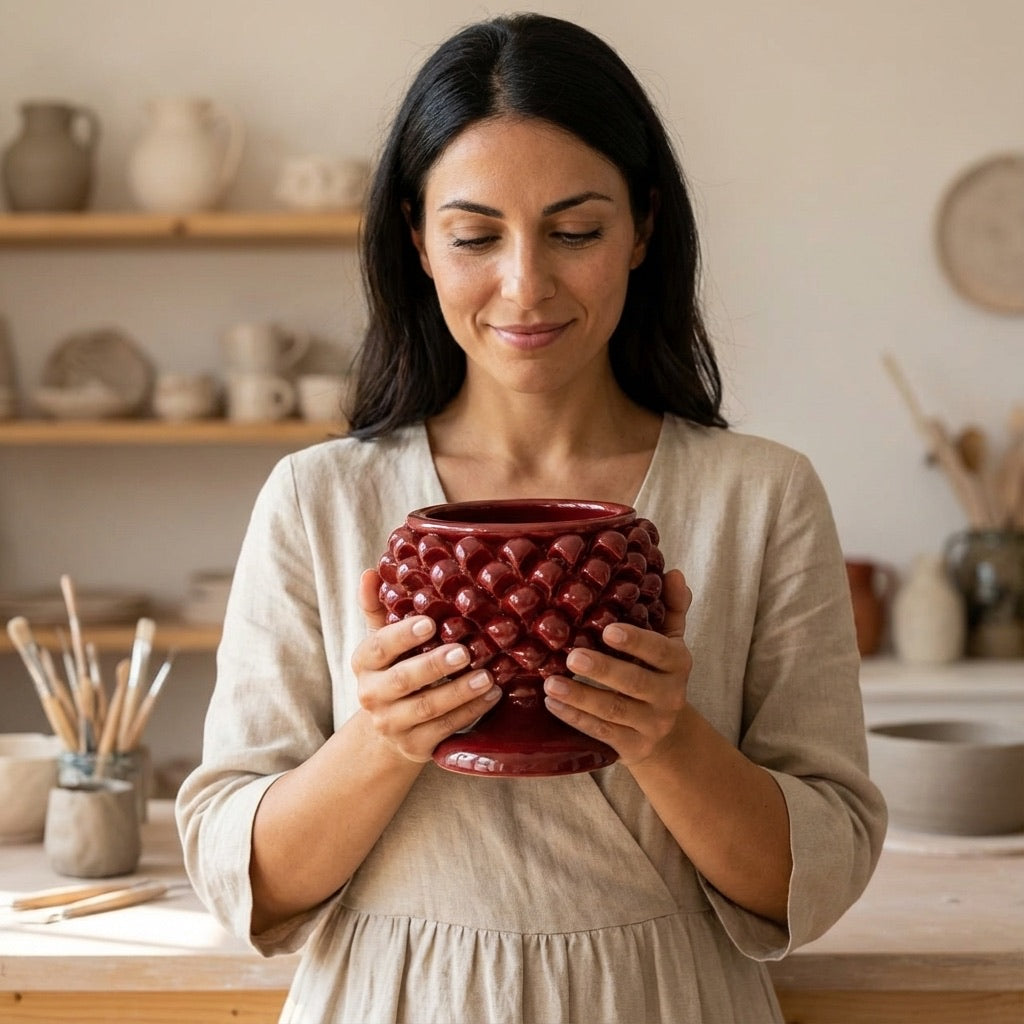 Vaso Mezza Pigna in Ceramica di Caltagirone — Bordeaux