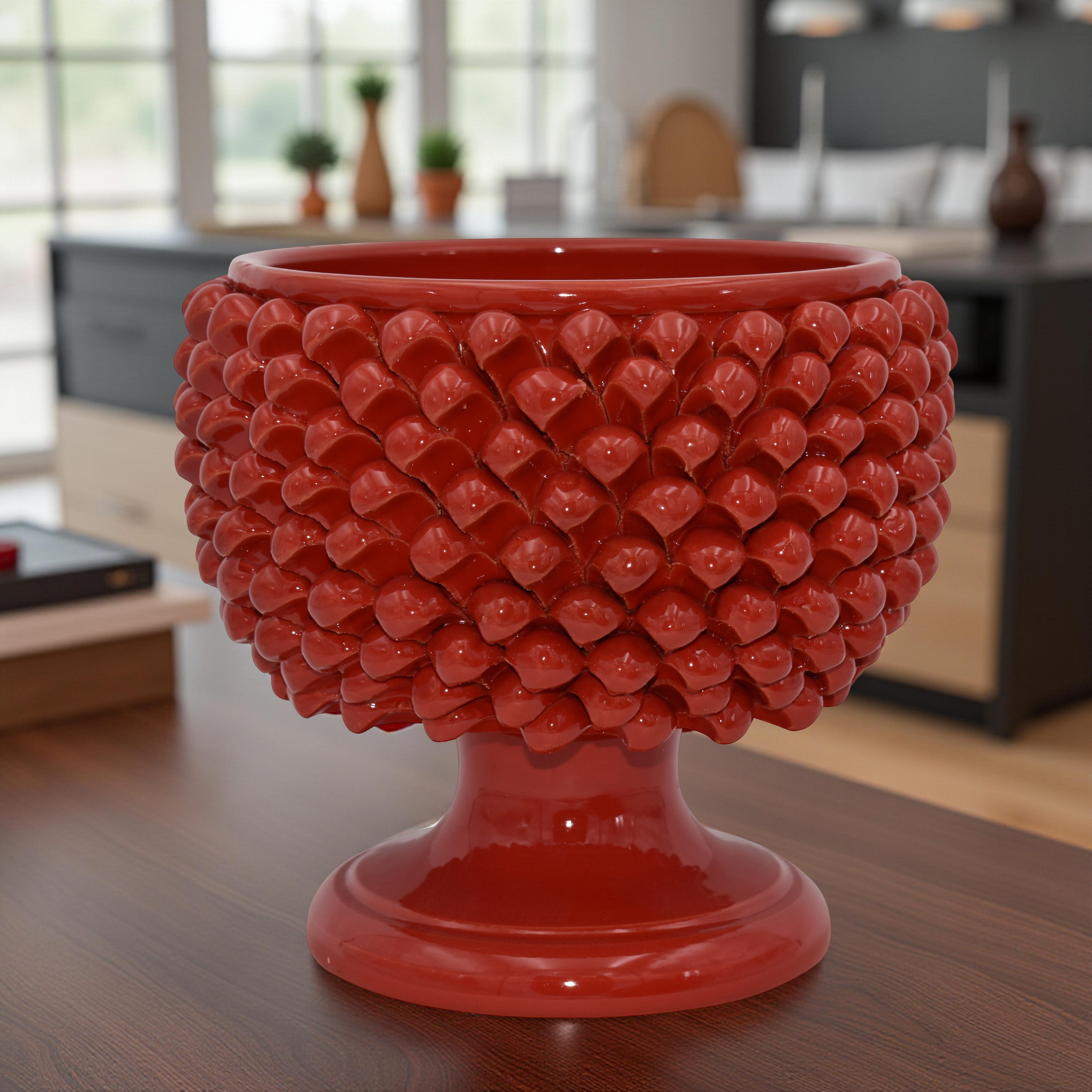 Vaso Mezza Pigna in Ceramica di Caltagirone — Rosso Fuoco