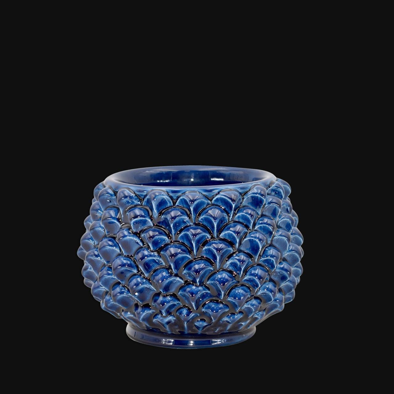 Half-pineapple vase with stand, intense blue, Caltagirone ceramic