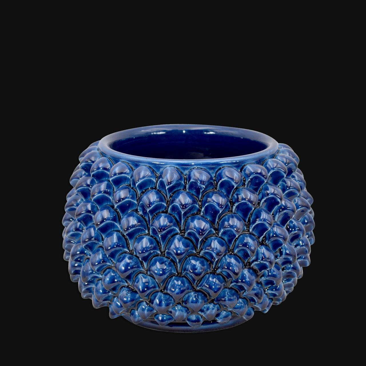 Half-pineapple vase with stand, intense blue, Caltagirone ceramic