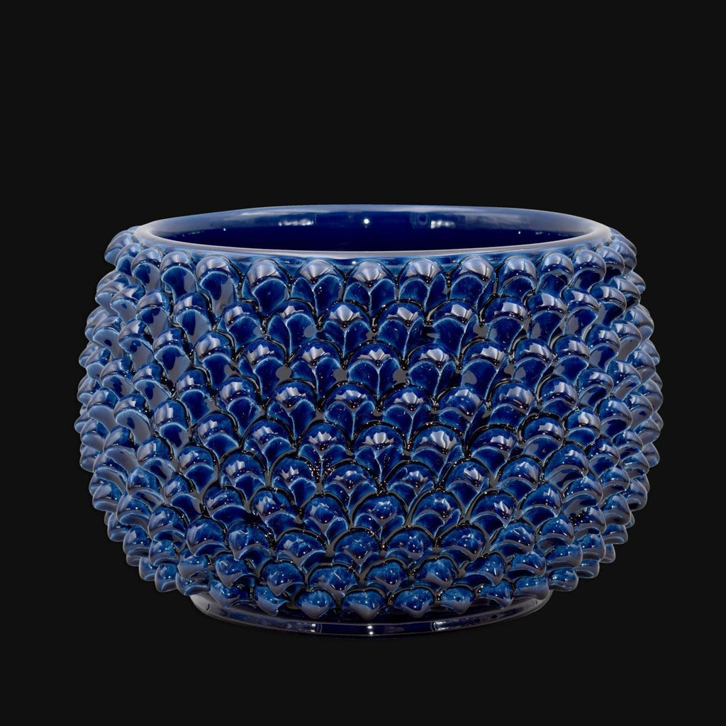 Half-pineapple vase with stand, intense blue, Caltagirone ceramic
