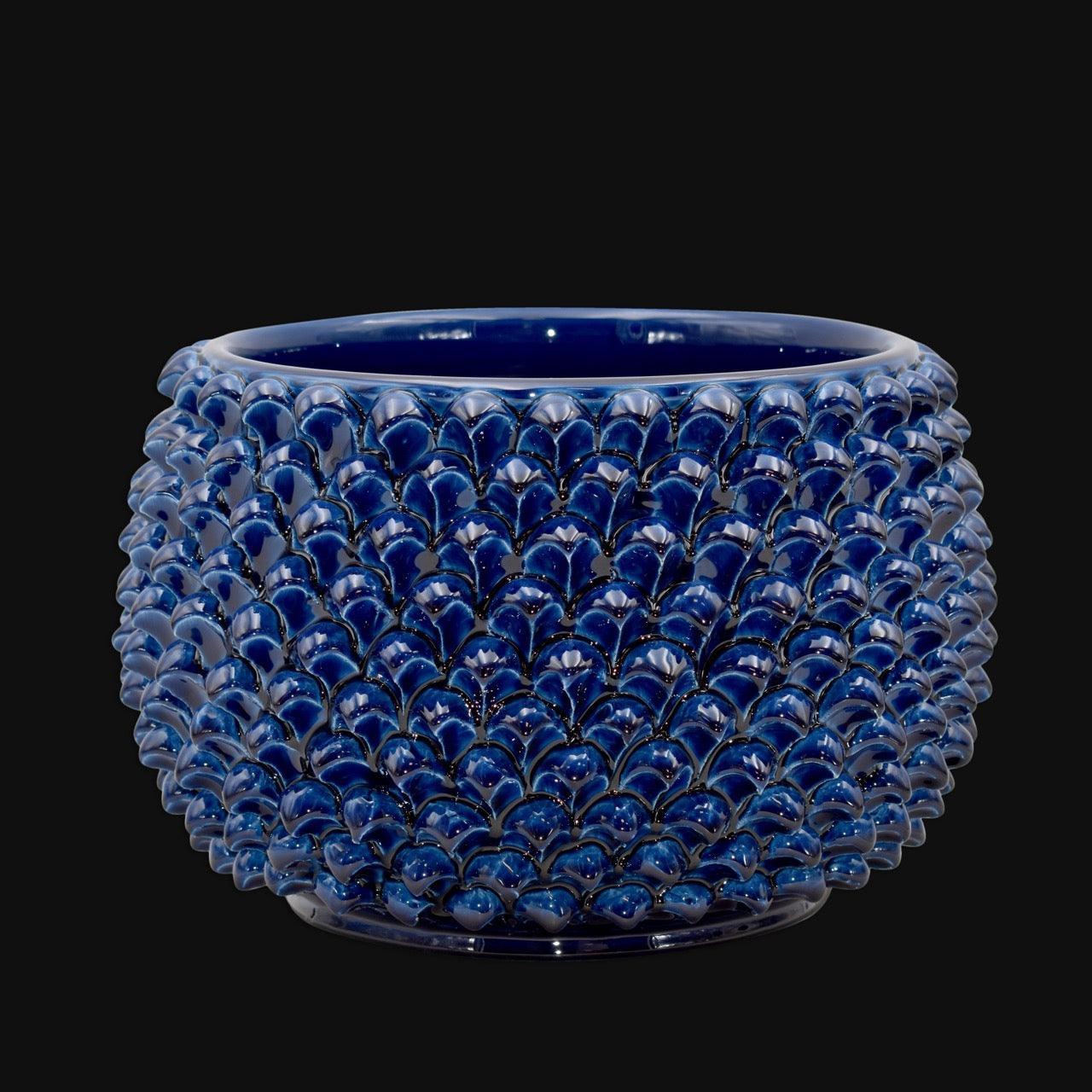 Half-pineapple vase with stand, intense blue, Caltagirone ceramic