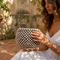 Half-pineapple vase with/without foot, mother-of-pearl antiqued, Caltagirone ceramic