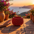 Half-pine cone vase with red fiery base in Caltagirone ceramic