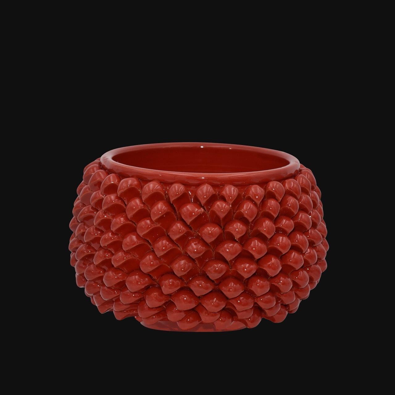 Half-pine cone vase with red fiery base in Caltagirone ceramic