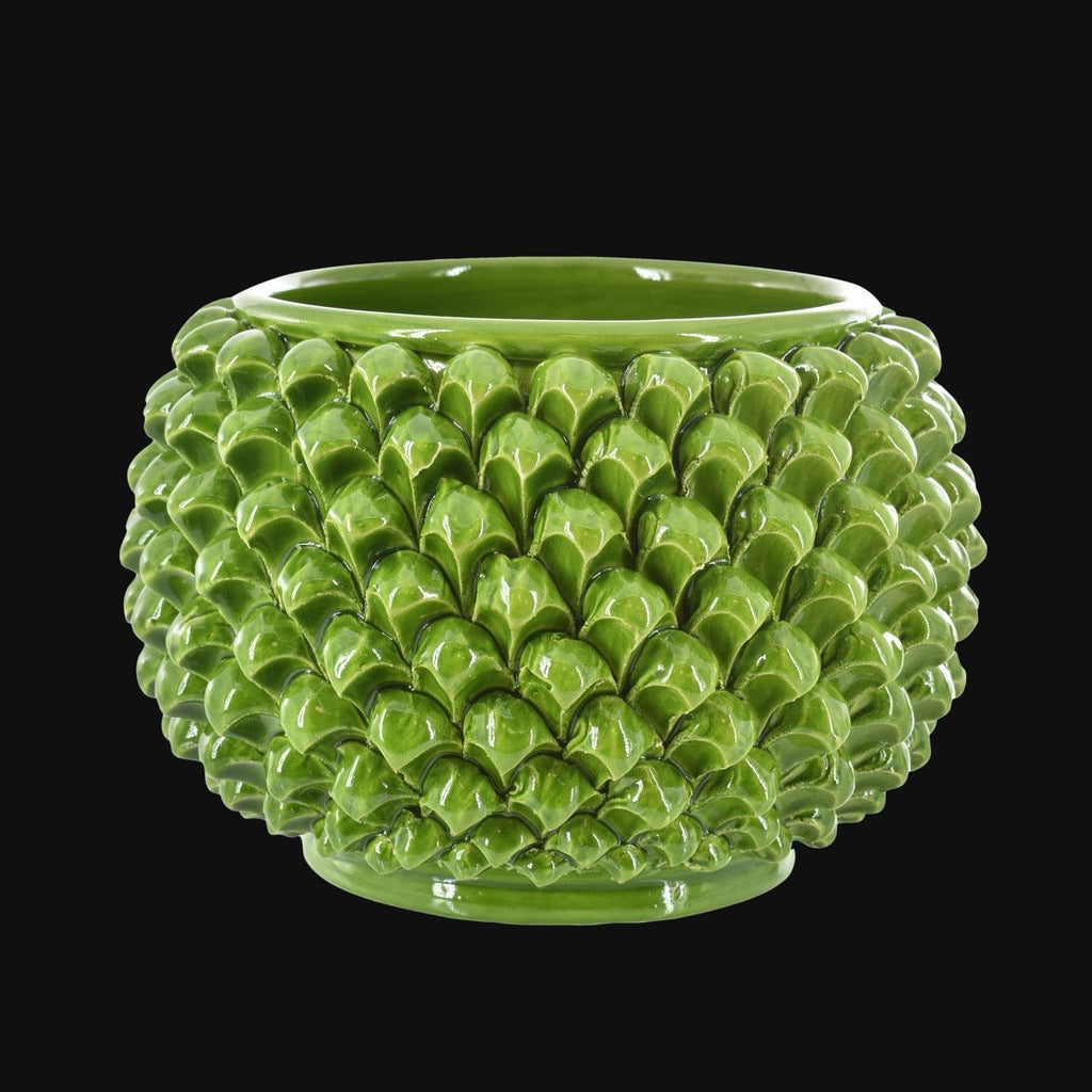 Vaso Mezza Pigna Senza Piede in Ceramica di Caltagirone — Verde Foglia