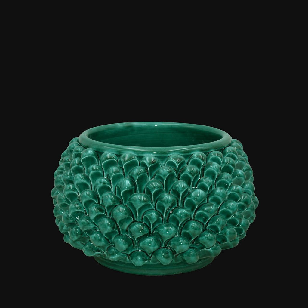 Vaso Mezza Pigna Senza Piede in Ceramica di Caltagirone — Verde Smeraldo