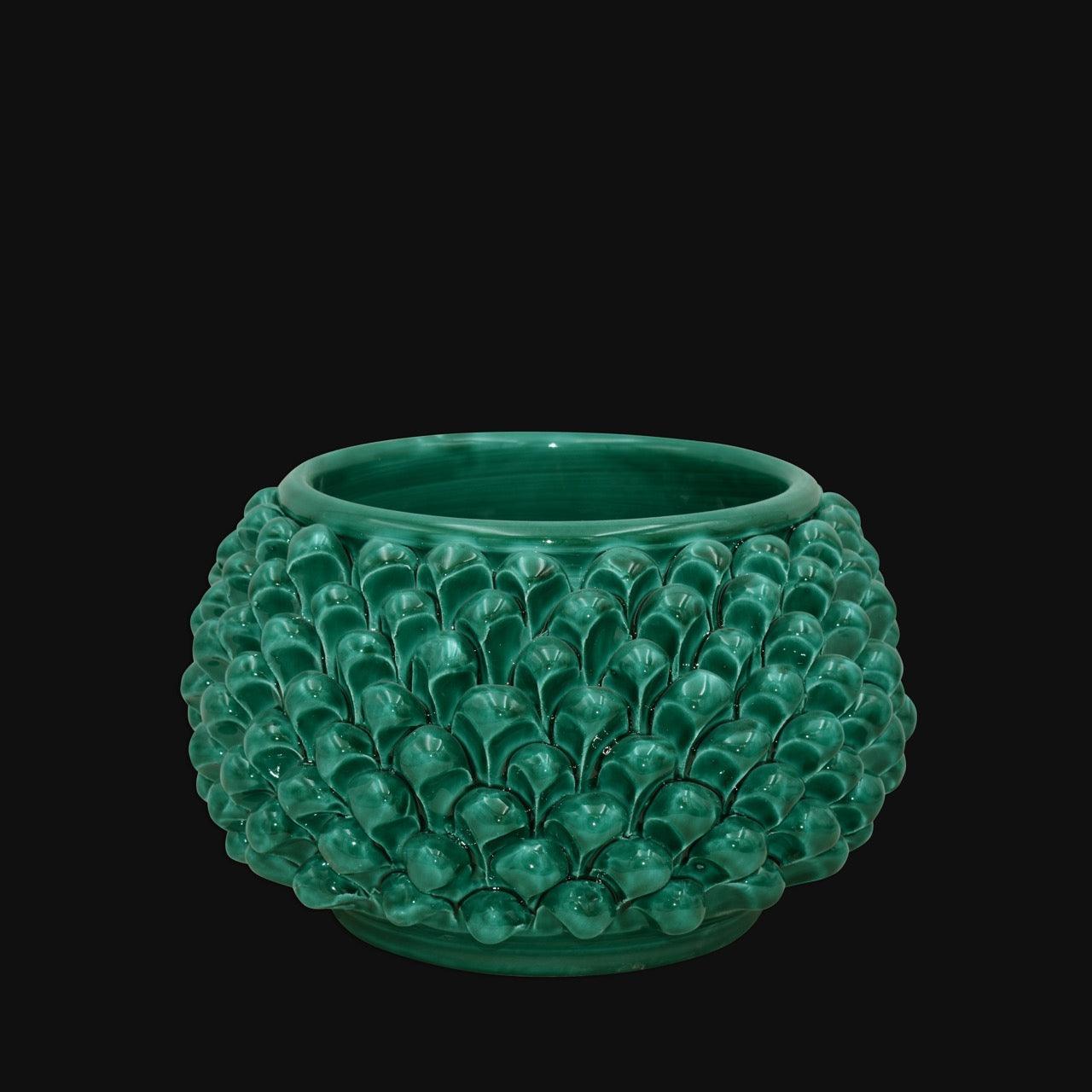 Emerald green half-pineapple vase with/without base, Caltagirone ceramic