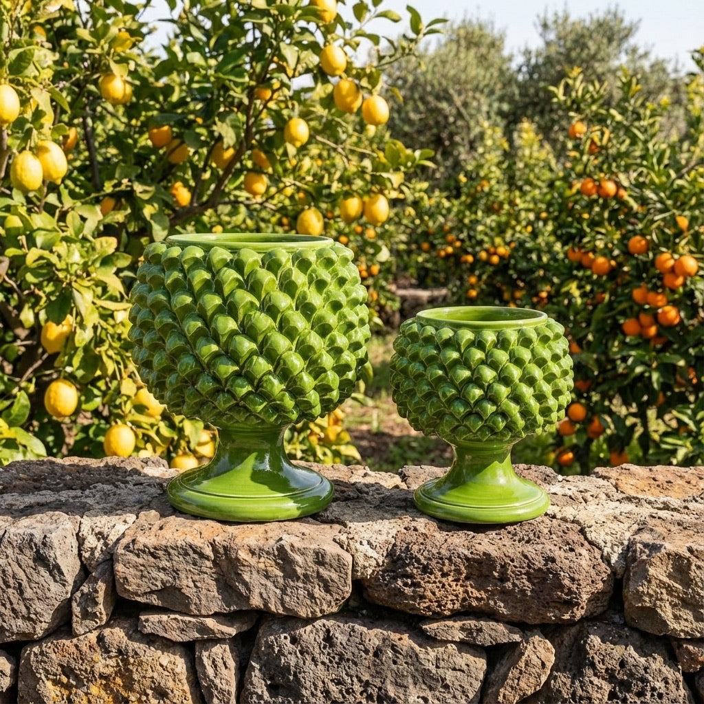 Vaso Mezza Pigna in Ceramica di Caltagirone — Verde Foglia