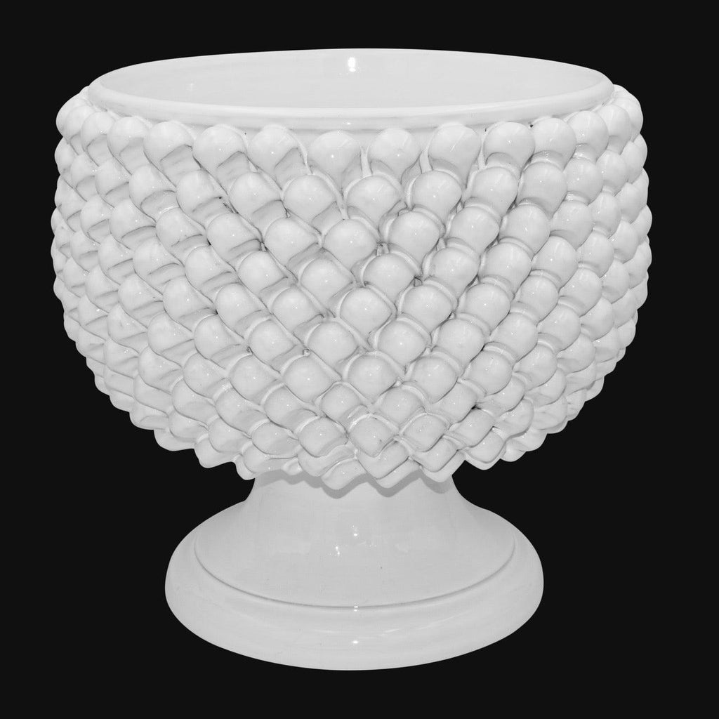 Half-pineapple vase white line in Caltagirone ceramic