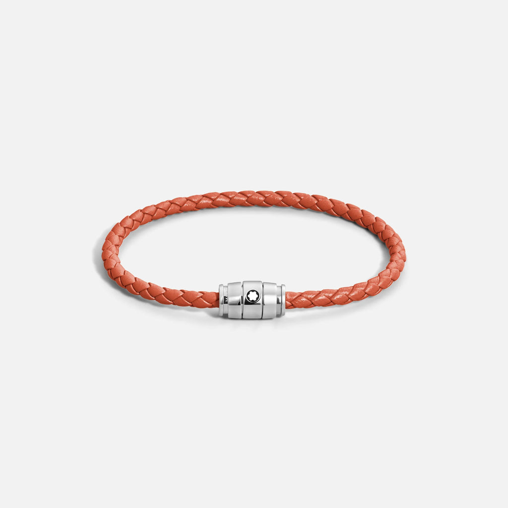 Montblanc Meisterstück Cayenne 3-ring steel and leather bracelet size L 13429168