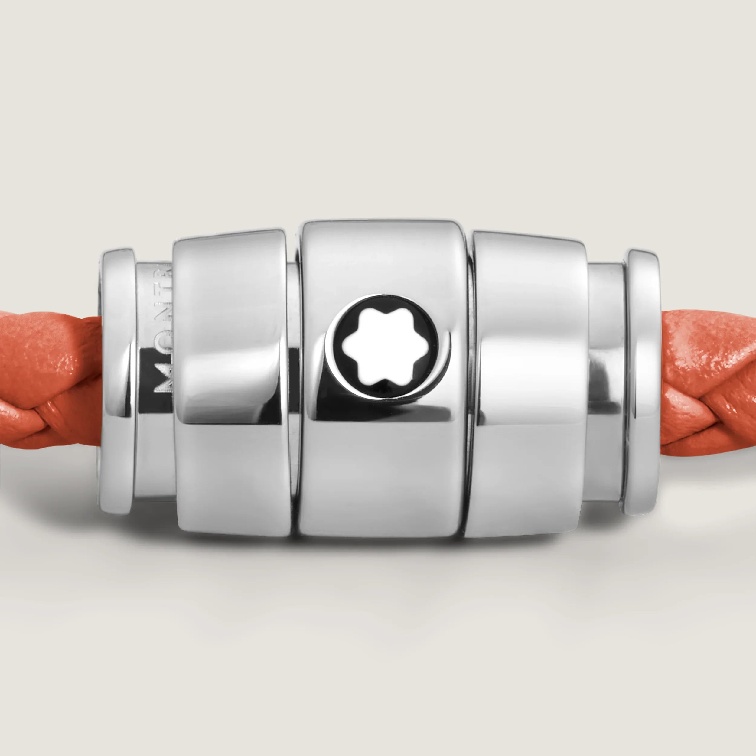 Montblanc Meisterstück Cayenne 3-ring steel and leather bracelet size L 13429168
