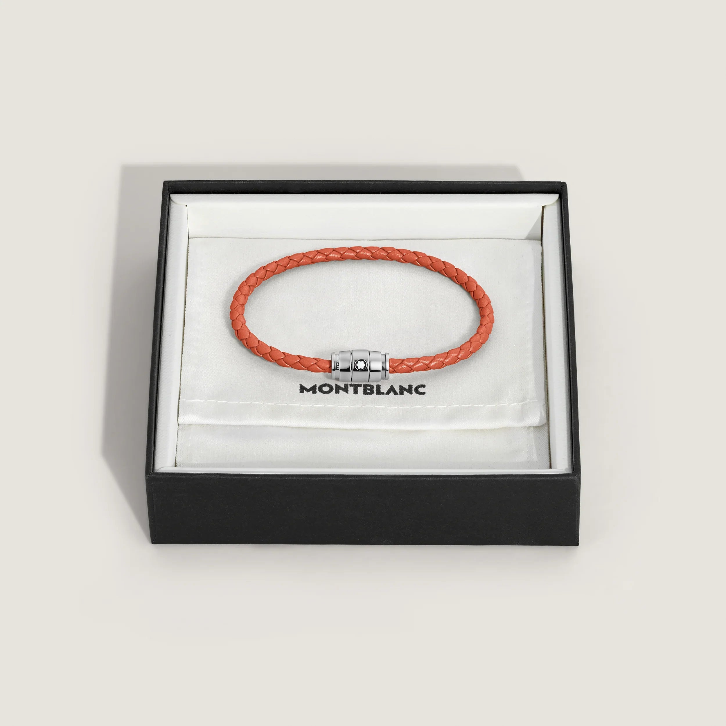 Montblanc Meisterstück Cayenne 3-ring steel and leather bracelet size L 13429168