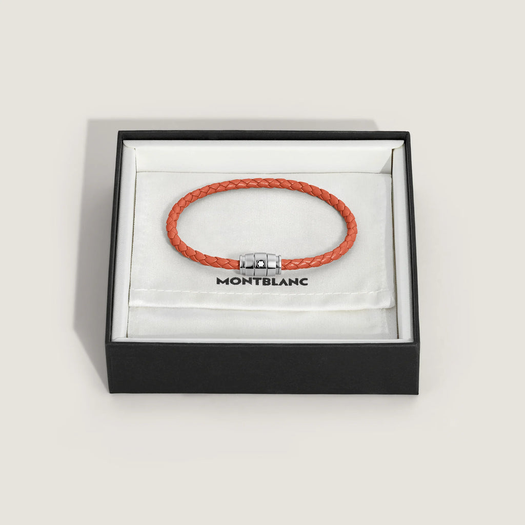 Montblanc Meisterstück Cayenne 3-ring steel and leather bracelet size S 13429160