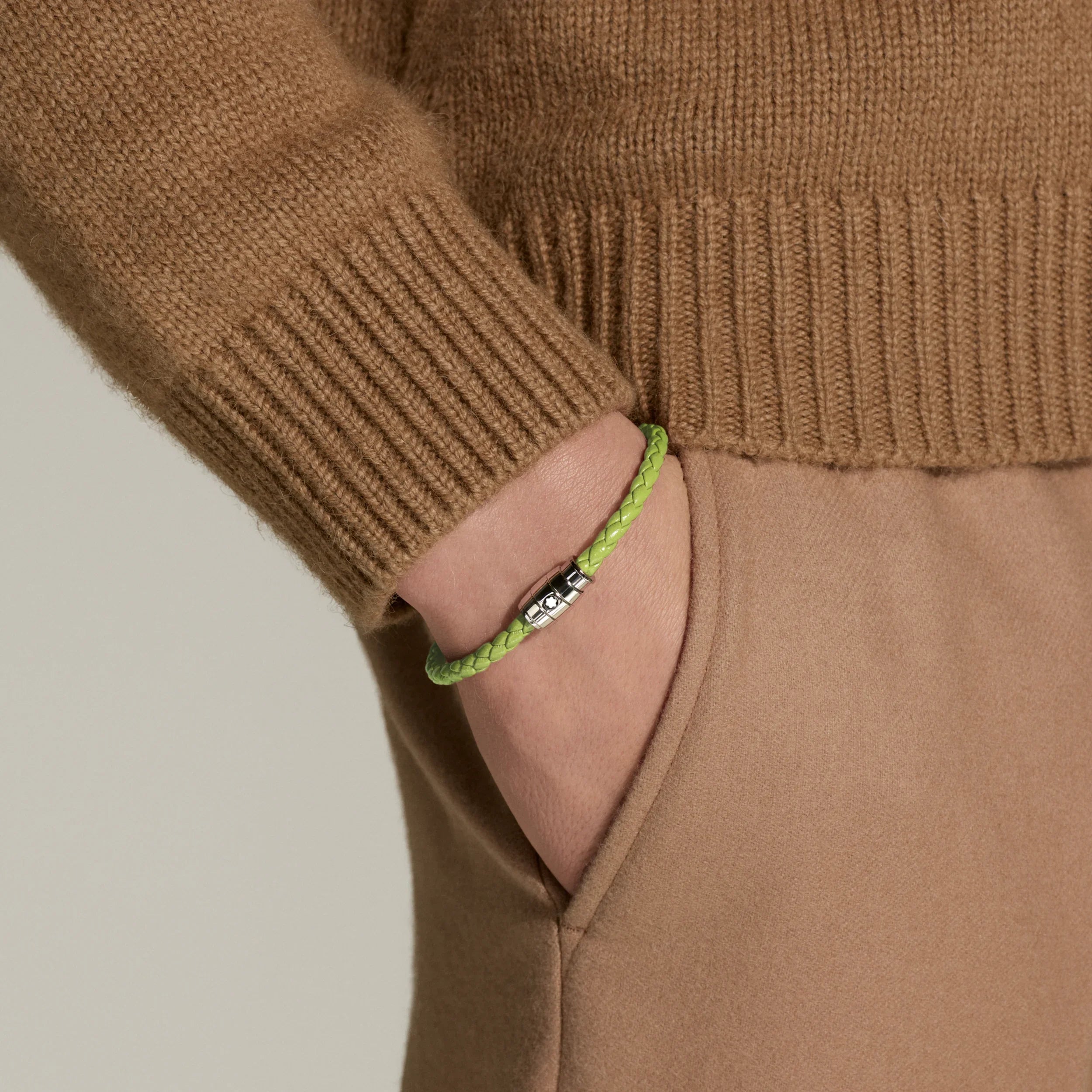 Montblanc Meisterstück Lime 3-ring steel and leather bracelet size S 13429260