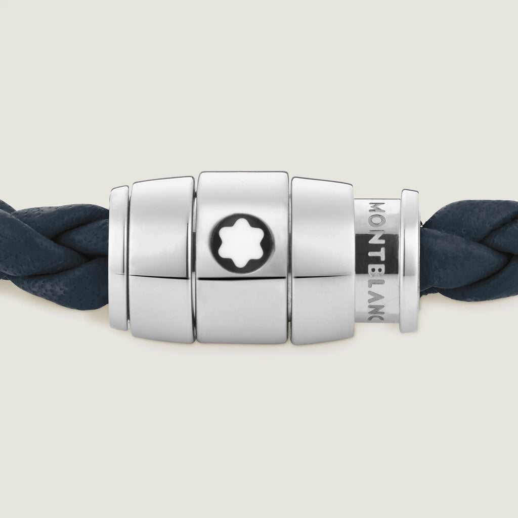 Montblanc Meisterstück Aviation Blue Leather and 3-Ring Steel Bracelet Size S 13601260