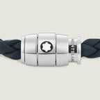 Montblanc Meisterstück Aviation Blue Leather 3-Ring Steel Bracelet Size L 13601468