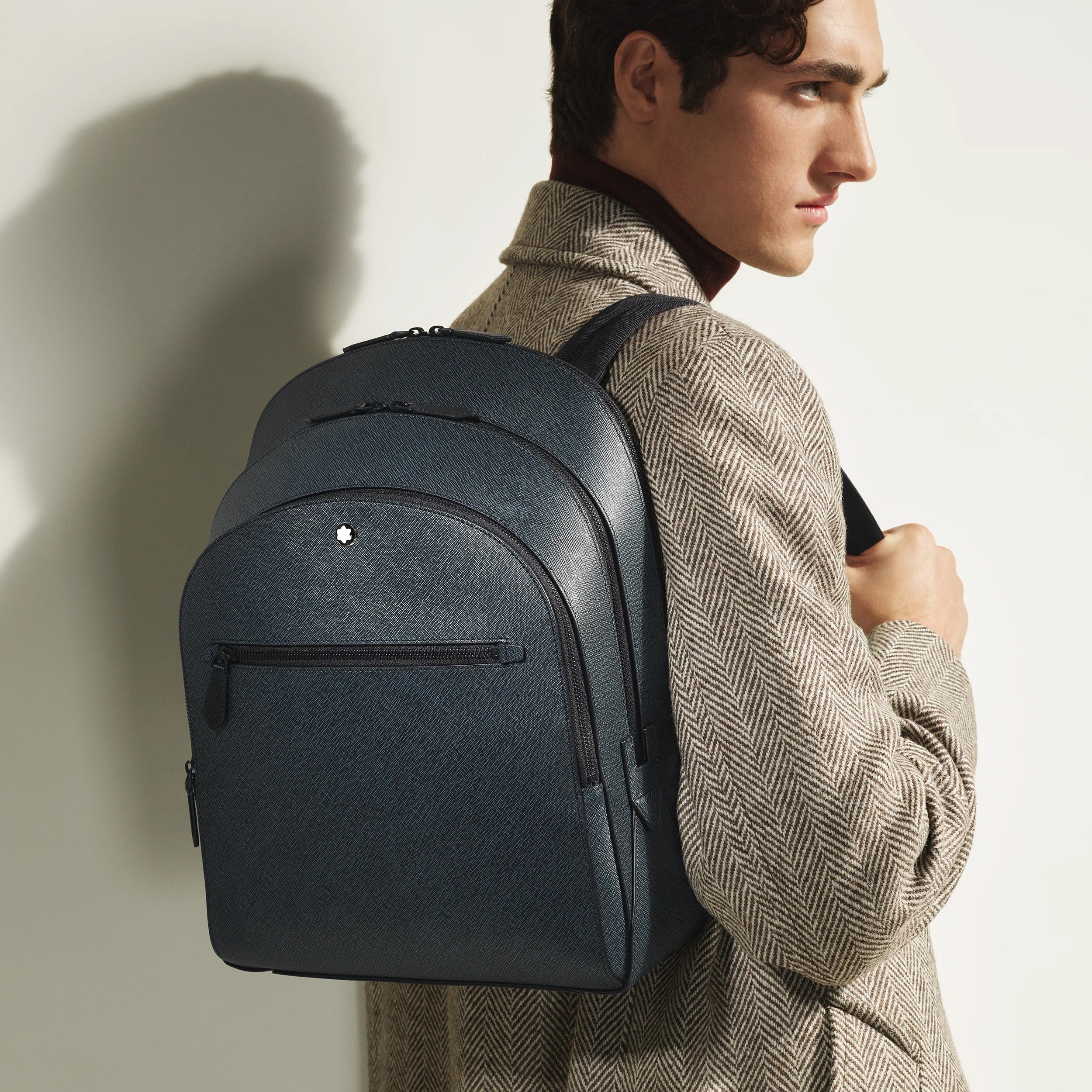Montblanc Sartorial blue tweed medium 3-compartment backpack 220335