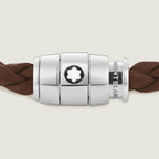 Montblanc 3-ring steel and fawn brown leather Meisterstück bracelet size S 13600060