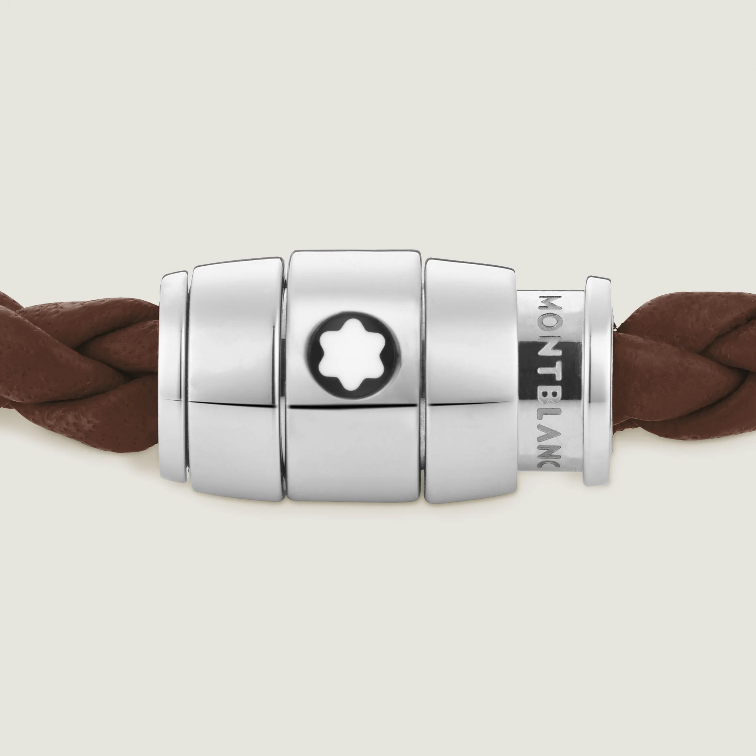 Montblanc Meisterstück 3-ring steel and tawny brown leather bracelet size M 13600163