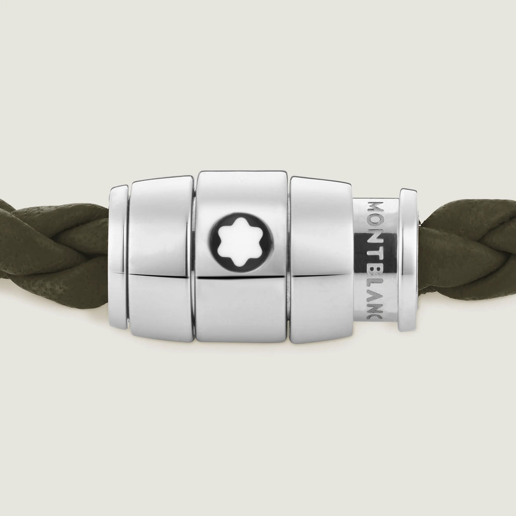 Montblanc Meisterstück Kaki Leather and Steel 3-Ring Bracelet Size S 13600360