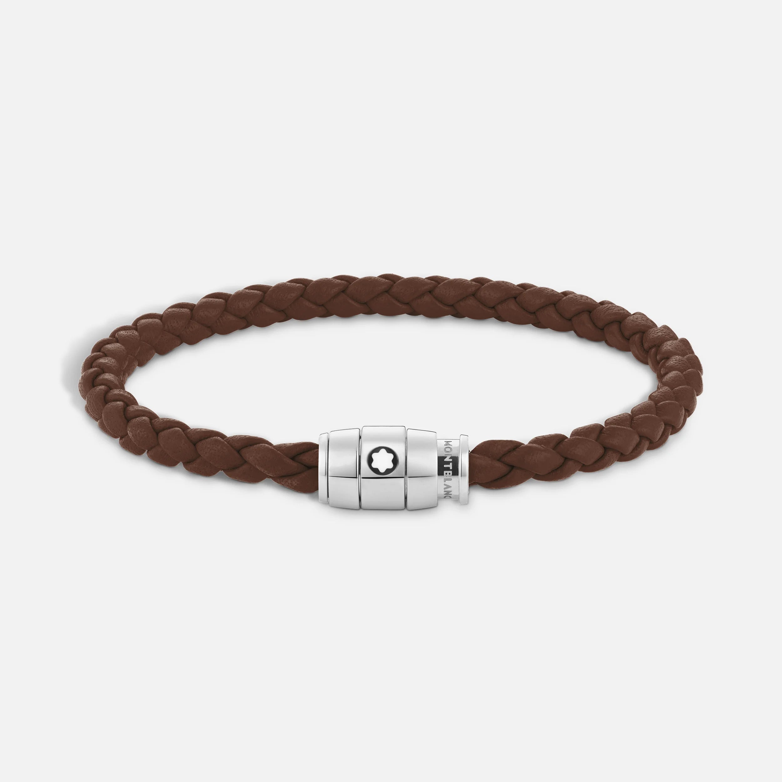 Montblanc Meisterstück 3-ring steel and tawny brown leather bracelet size M 13600163