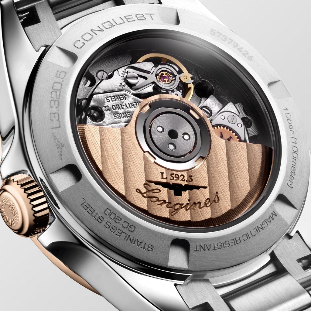 Longines orologio Conquest 30mm argento automatico oro rosa acciaio L3.320.5.72.6