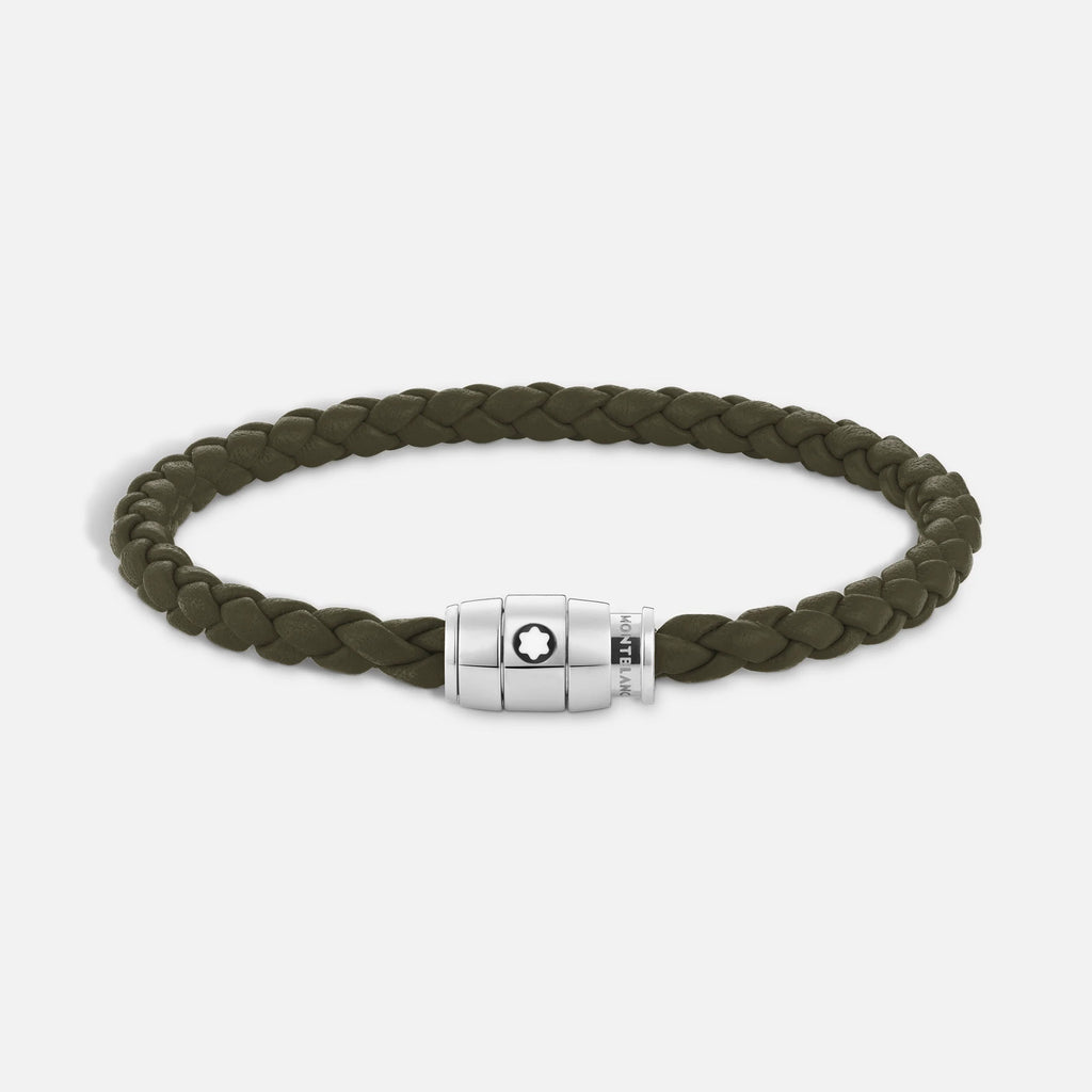 Montblanc Meisterstück Khaki Leather and Steel 3-Ring Bracelet Size L 13600568
