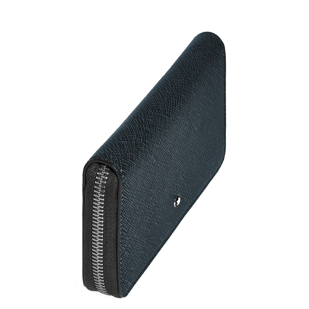 Montblanc Sartorial blue tweed 12-compartment zipped medium wallet 220362
