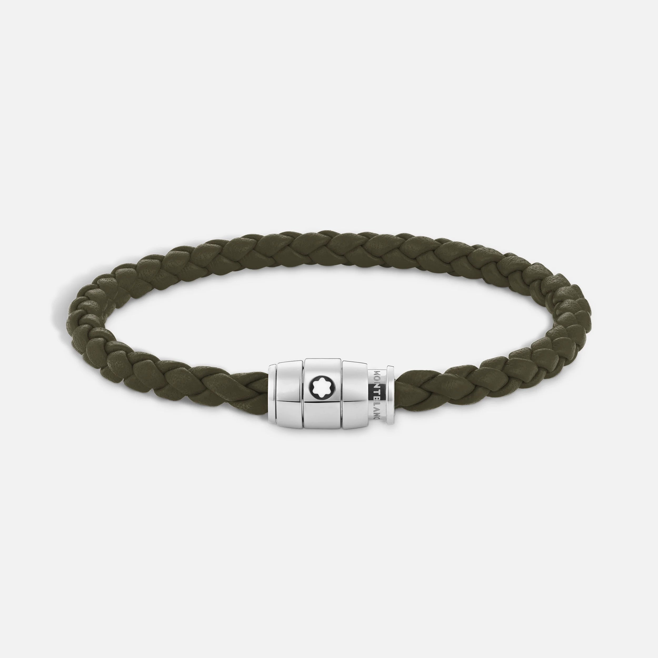 Montblanc Meisterstück Kaki Leather 3-Ring Steel Bracelet Size M 13600463