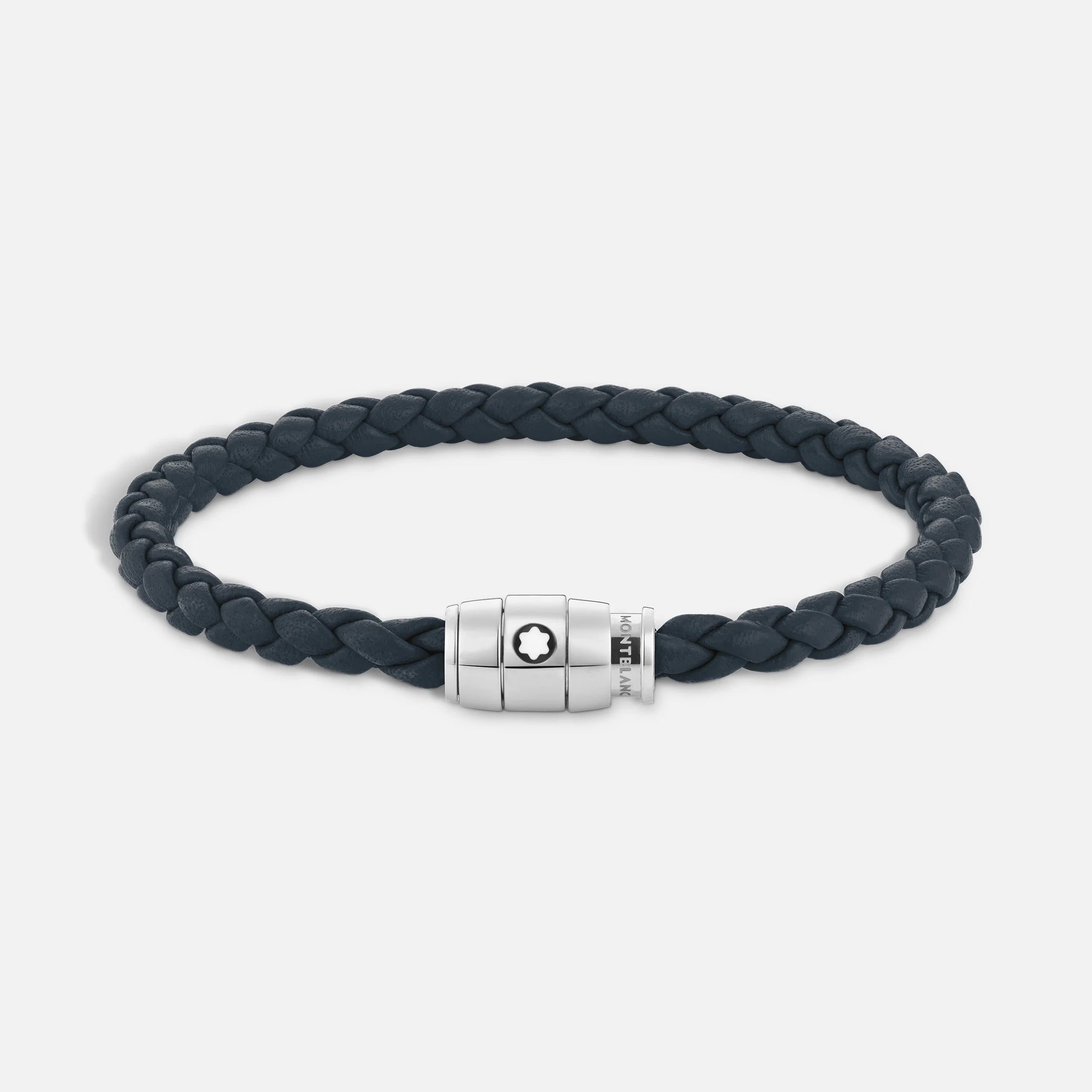 Montblanc Meisterstück Aviation Blue 3-ring steel and leather bracelet size M 13601363