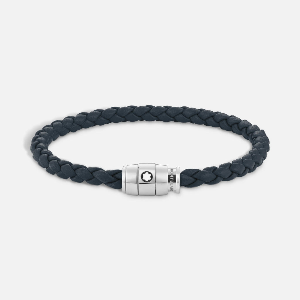 Montblanc Meisterstück Aviation Blue Leather and 3-Ring Steel Bracelet Size S 13601260