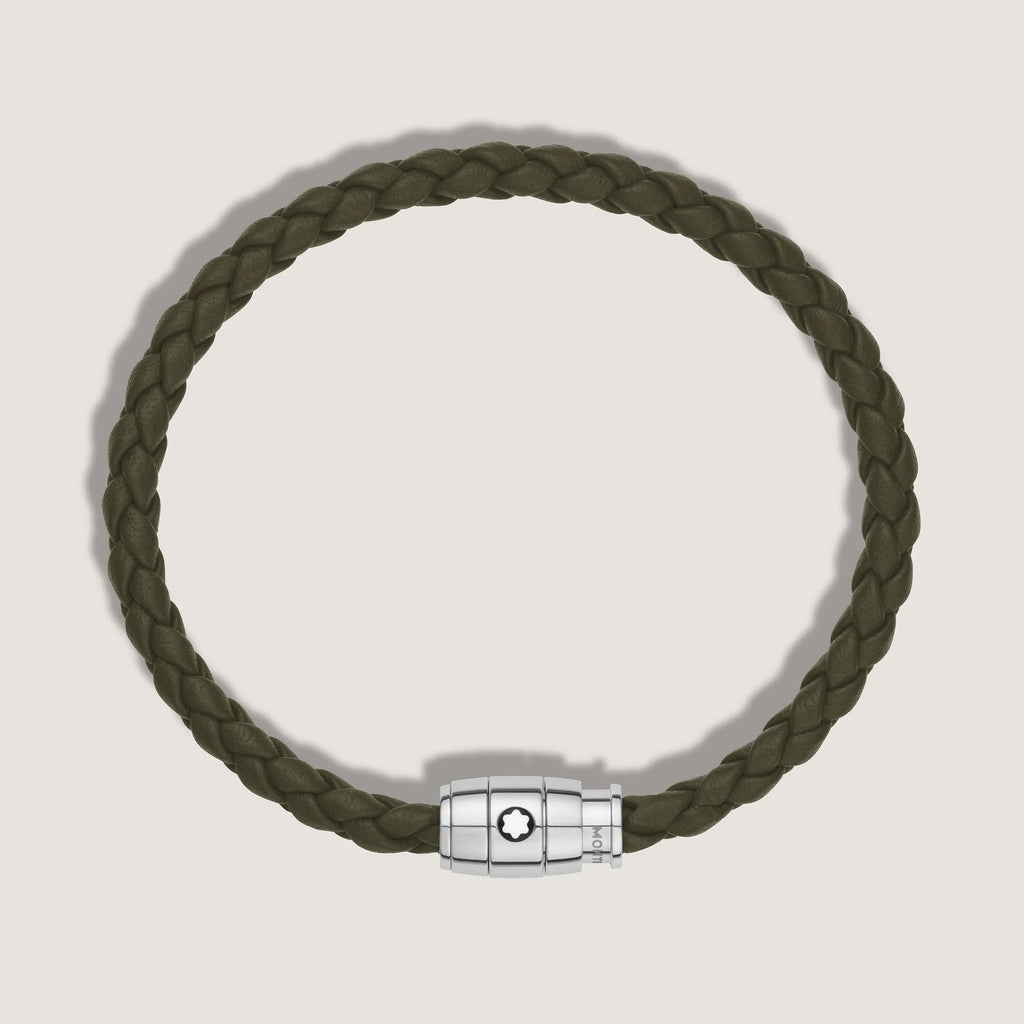 Montblanc Meisterstück Khaki Leather and Steel 3-Ring Bracelet Size L 13600568