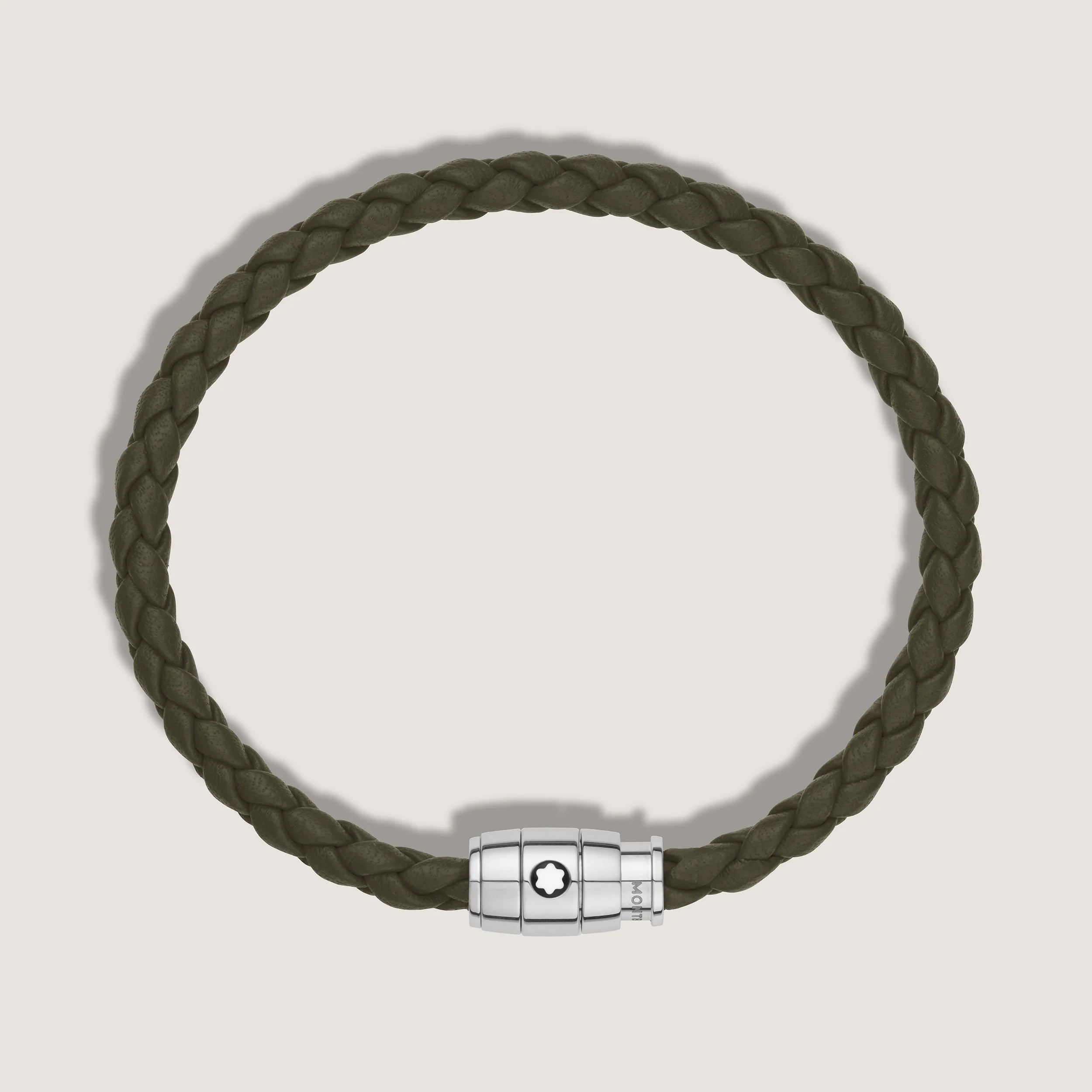Montblanc Meisterstück Khaki Leather and Steel 3-Ring Bracelet Size L 13600568
