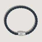 Montblanc Meisterstück Aviation Blue 3-ring steel and leather bracelet size M 13601363