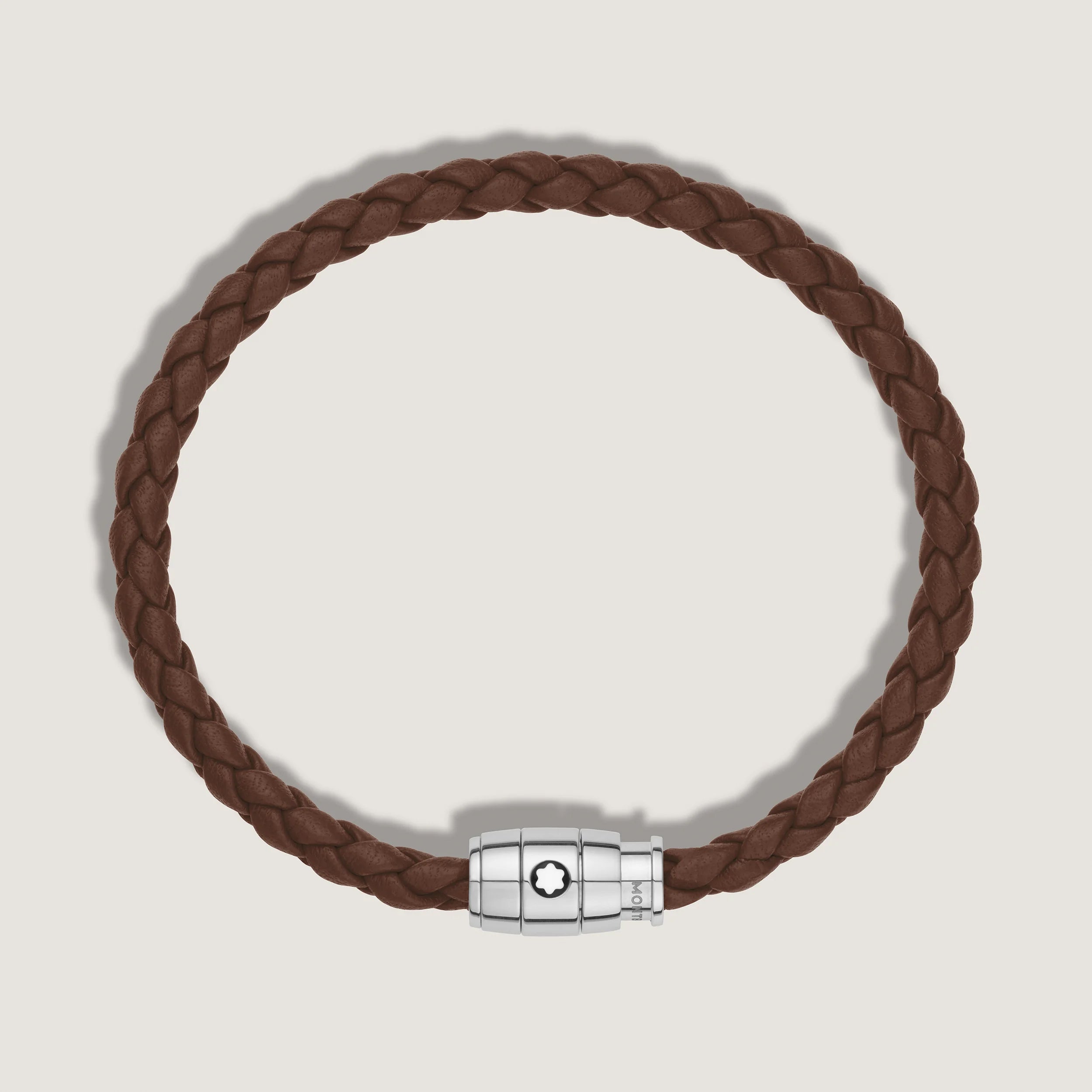 Montblanc Meisterstück 3-ring steel and tawny brown leather bracelet size M 13600163