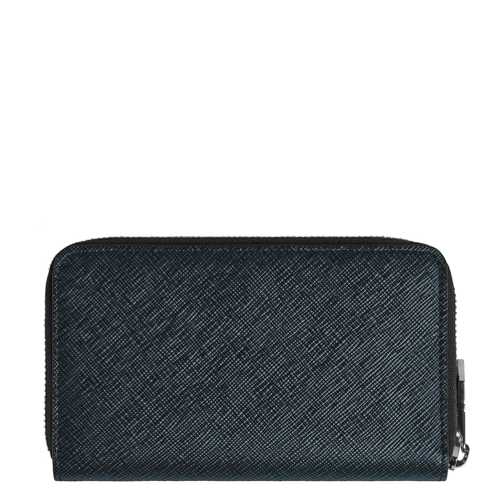 Montblanc Sartorial blue tweed 12-compartment zipped medium wallet 220362