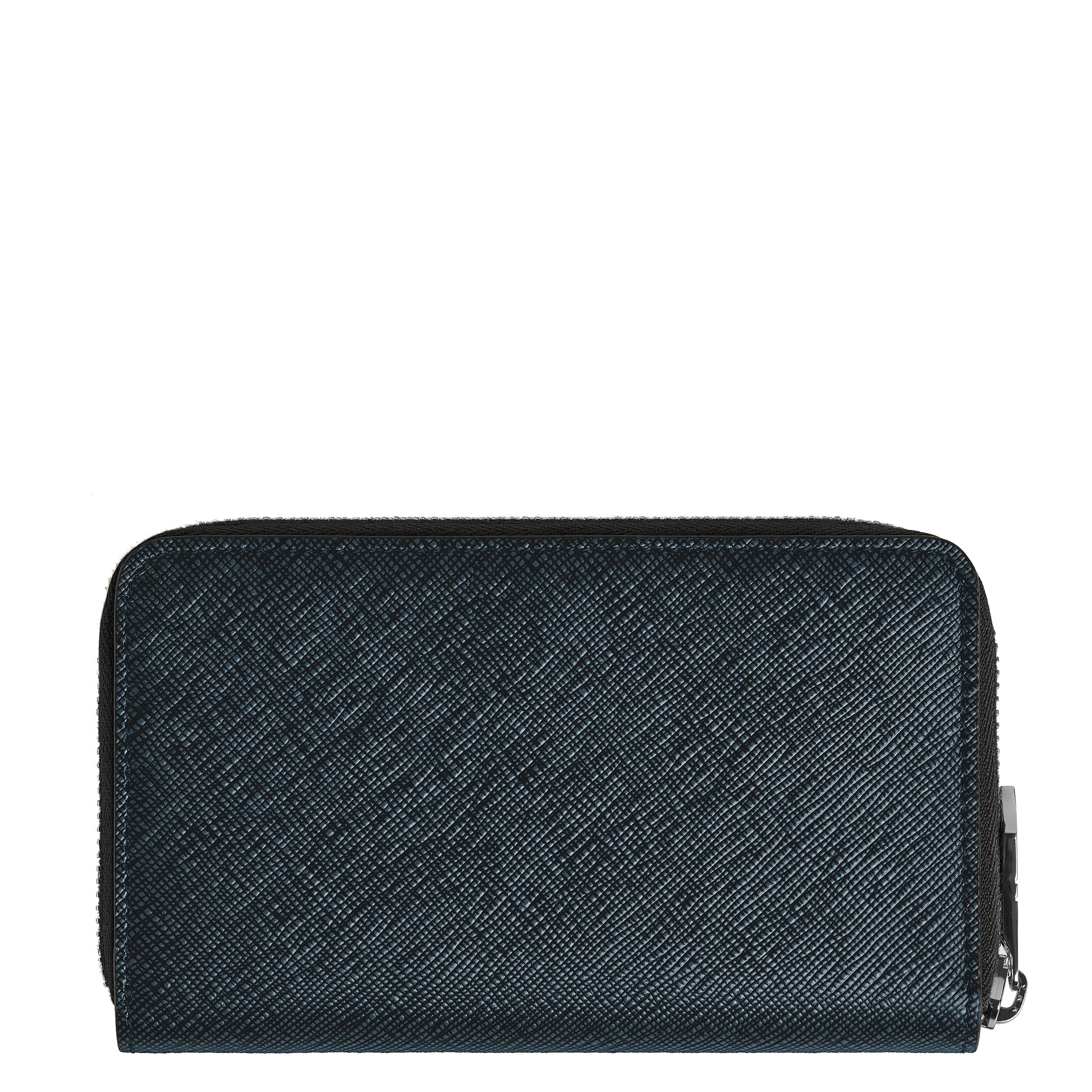 Montblanc Sartorial blue tweed 12-compartment zipped medium wallet 220362